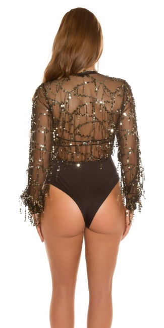 party bodysuit with sequin threads Black
